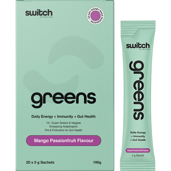 Switch Nutrition Greens Sachets in Mango Passionfruit flavor