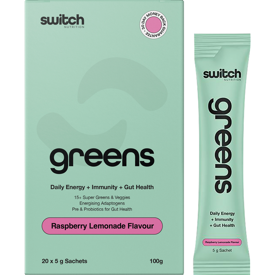 Switch Nutrition Greens Sachets in Raspberry Lemonade flavor