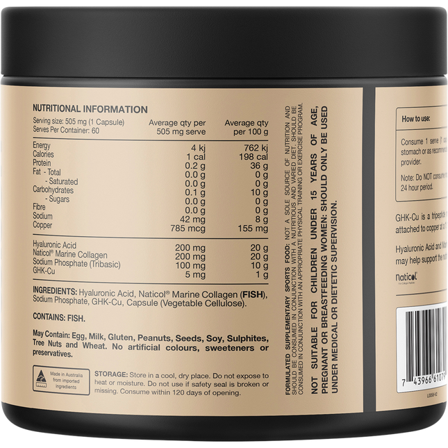 Switch Nutrition Hair + Skin GHK-Cu, Hyaluronic Acid, Marine Collagen