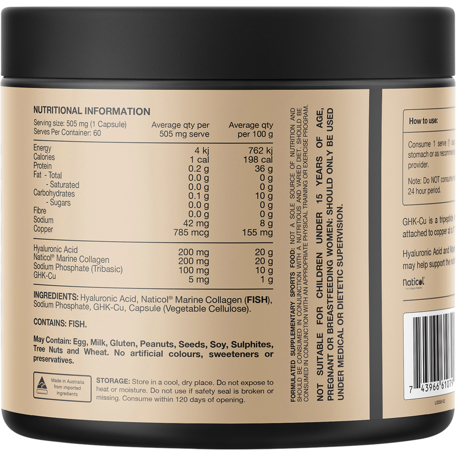 Hair + Skin GHK-Cu, Hyaluronic Acid, Marine Collagen