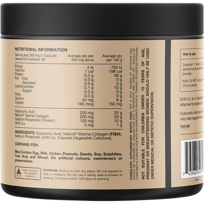 Hair + Skin GHK-Cu, Hyaluronic Acid, Marine Collagen