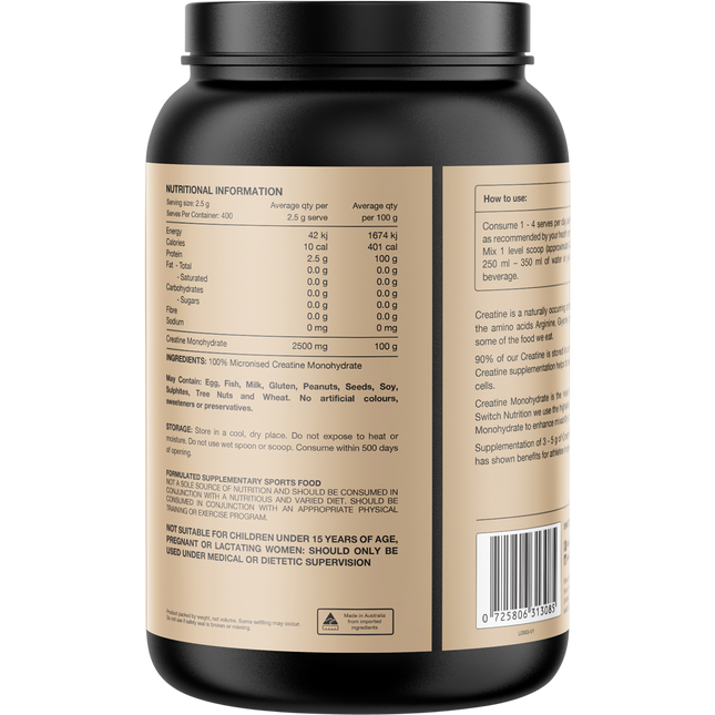Switch Nutrition Creatine 100% Pure Micronized Monohydrate Unflavoured