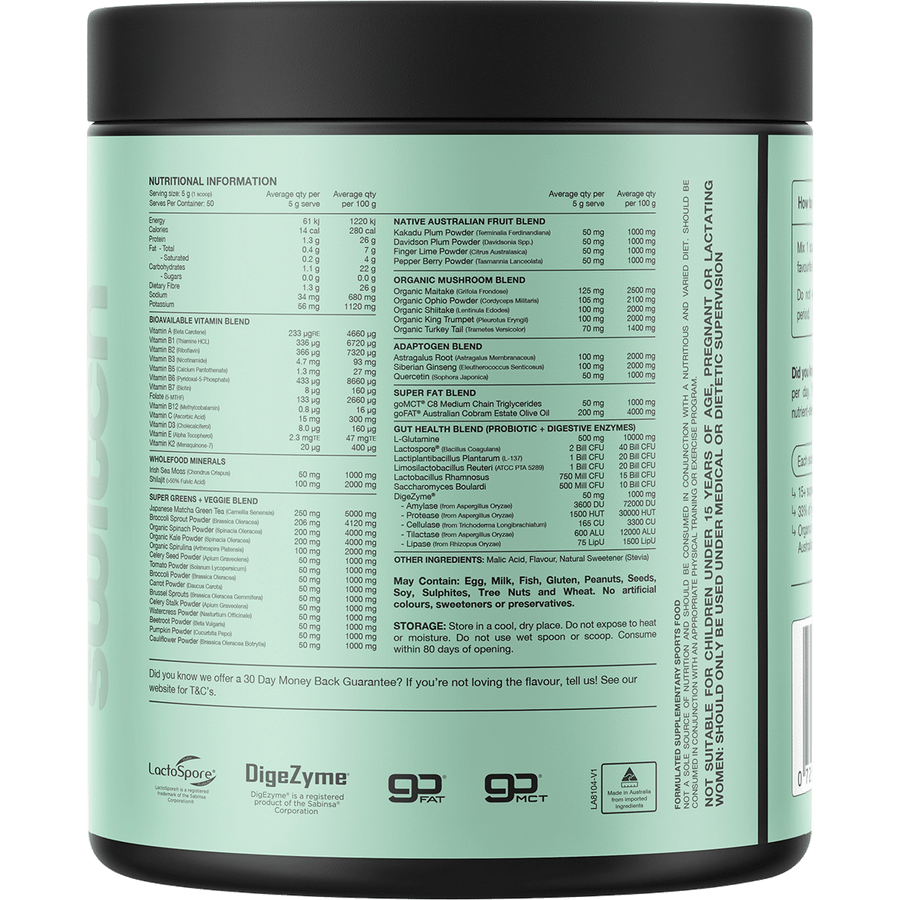Switch Nutrition Greens Cloudy Apple powder in vibrant green packaging