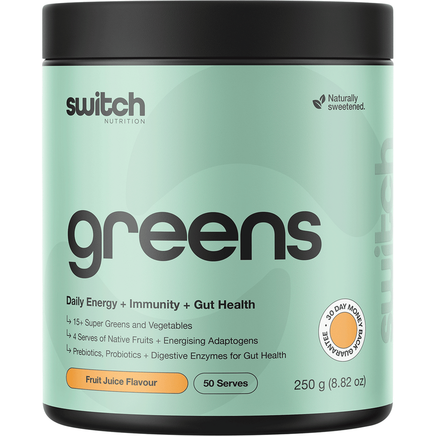 Switch Nutrition Greens Juice in vibrant green packaging