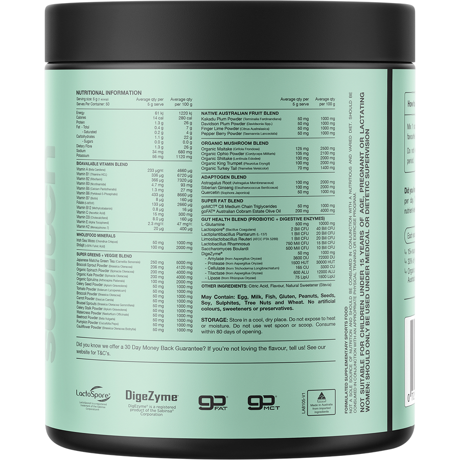Vibrant packaged greens blend for gut and energy health