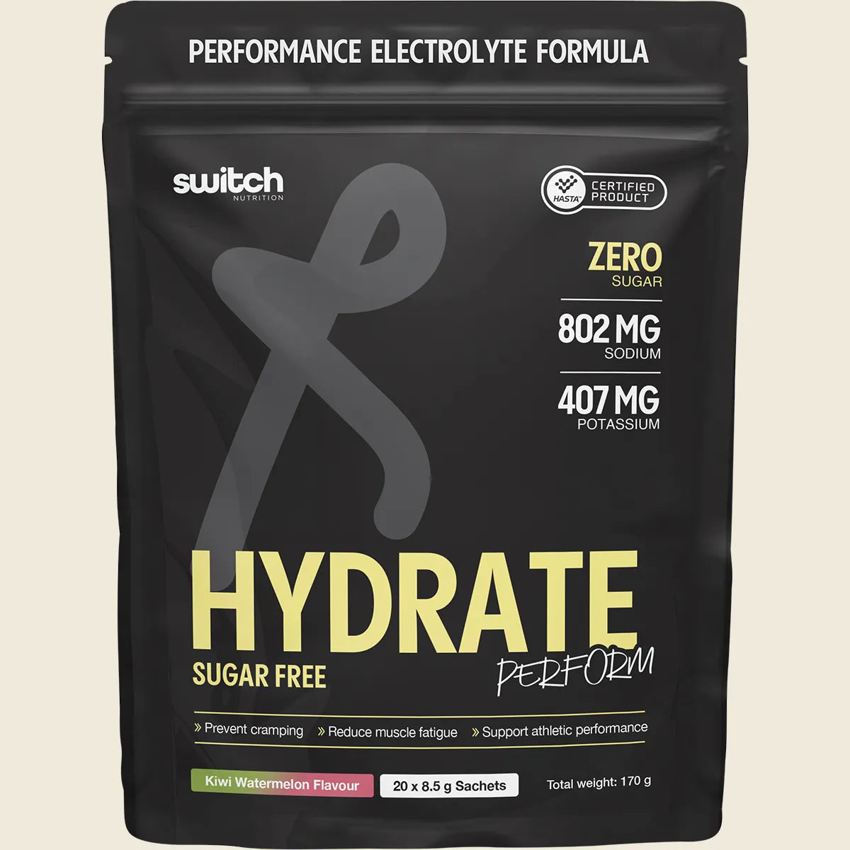 Switch Nutrition Hydrate Perform Sugar Free Kiwi Watermelon 20x8.5g Sachets