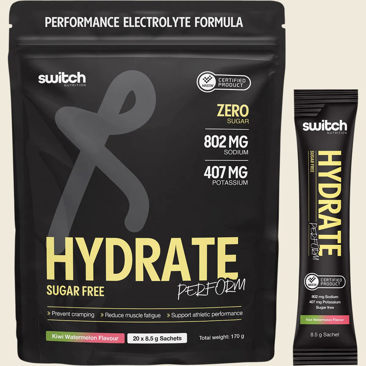 Switch Nutrition Hydrate Perform Sugar Free Kiwi Watermelon 20x8.5g Sachets