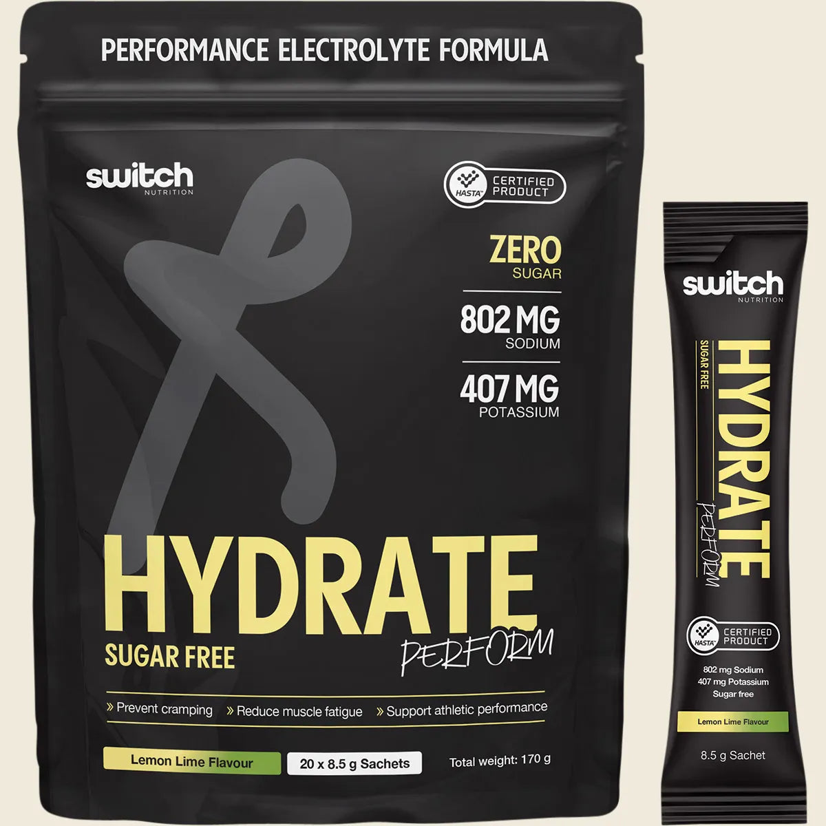 Switch Nutrition Hydrate Perform Sugar Free Lemon Lime 20x8.5g Sachets