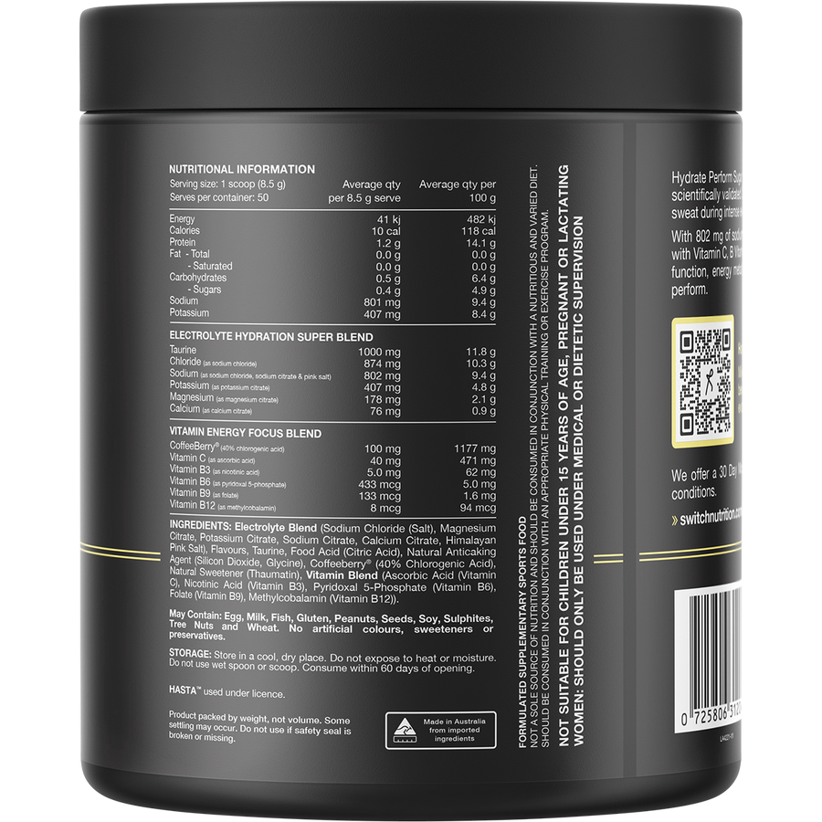 Switch Nutrition Perform Hydrate Sugar Free Lemon Lime