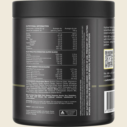 Switch Nutrition Hydrate Perform Sugar Free Lemon Lime 425g