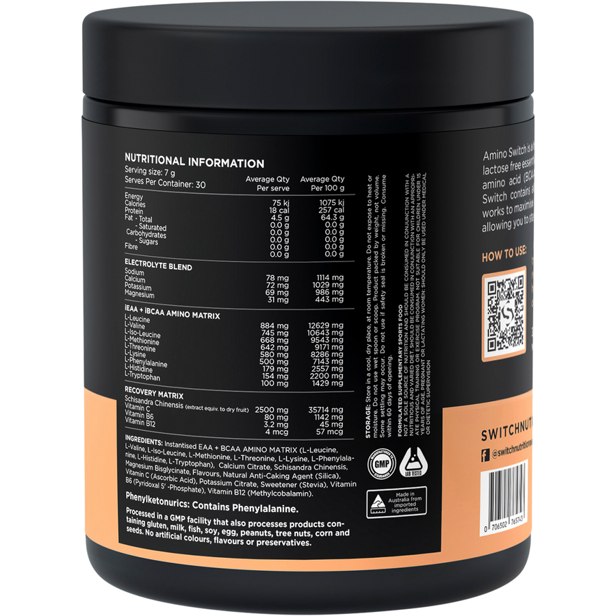 Switch Nutrition Amino EAA & BCAA Electrolyte Recovery Raspberry