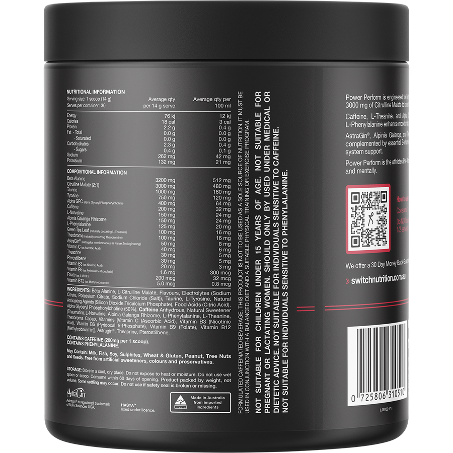 Switch Nutrition Perform Power Pre-Workout Blend Raspberry Lemonade
