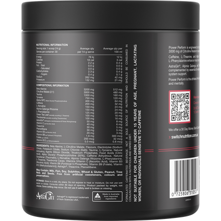 Switch Nutrition Perform Power Pre-Workout Blend Strawberry Kiwi