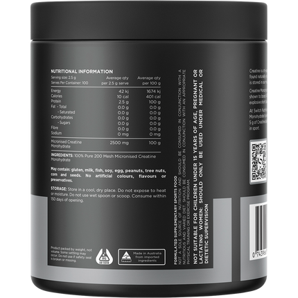 Switch Nutrition Creatine 100% Pure Micronized Monohydrate Unflavoured