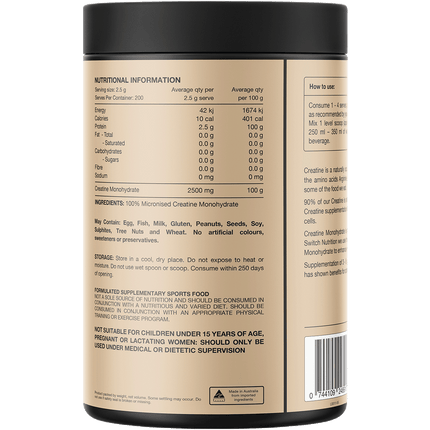 Switch Nutrition Creatine 100% Pure Micronized Monohydrate Unflavoured