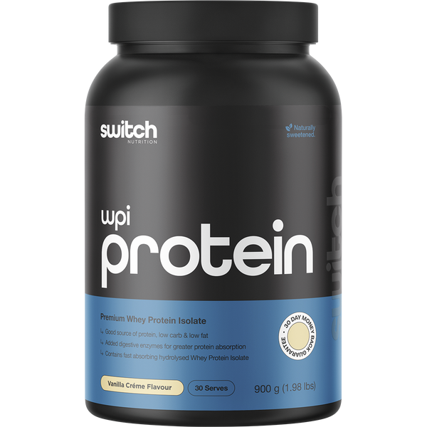 Switch Nutrition WPI protein in Vanilla Creme flavour, 900 g tub of hydrolysed whey protein isolate