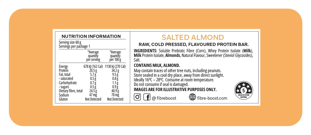 Fibre Boost Cold Pressed Salted Almond flavoured Protein Bar