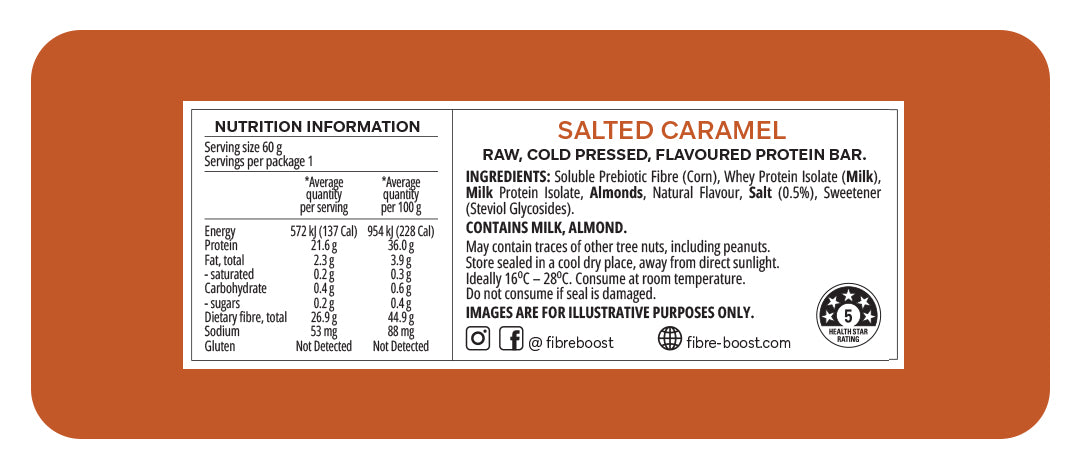 Fibre Boost Cold Pressed Salted Caramel flavoured Protein Bar