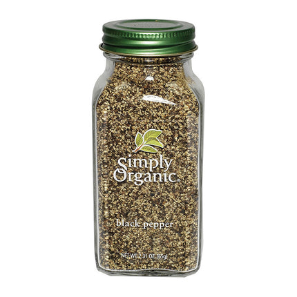 Simply Organic Black Pepper Medium Grind 65g in large glass jar organic spice