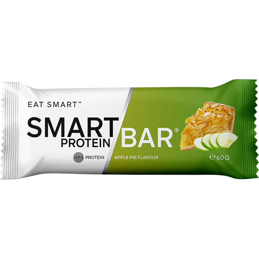Smart Protein Bar packaging with apple pie flavor on a white background