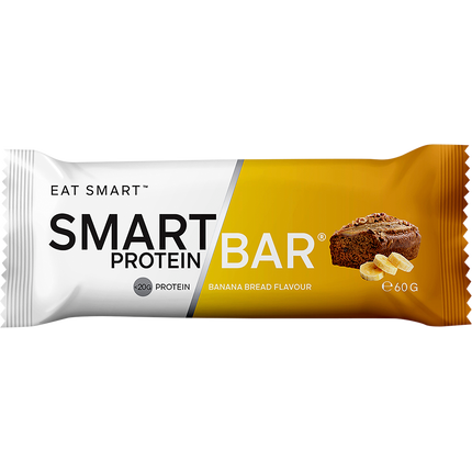 Smart Protein Bar packaging with banana bread flavor on a white background
