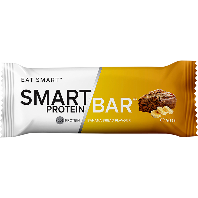 Smart Protein Bar packaging with banana bread flavor on a white background