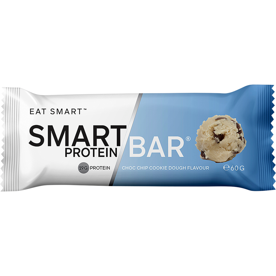 Smart Protein Bar packaging with a cookie dough flavor on a white background