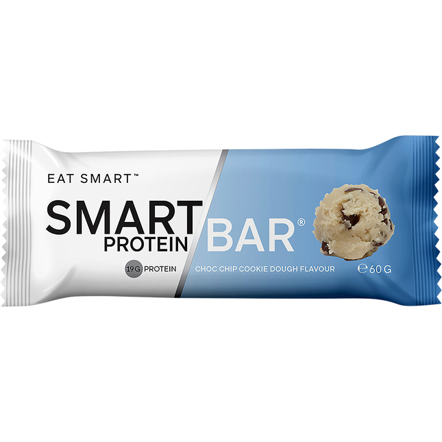 Smart Protein Bar packaging with a cookie dough flavor on a white background