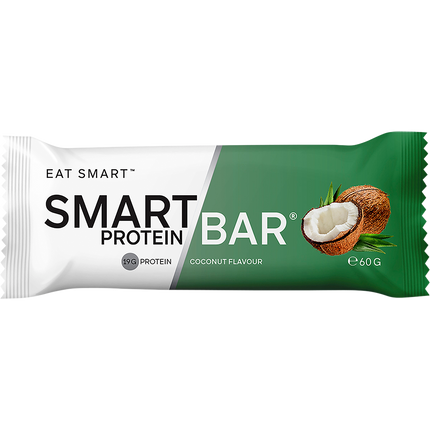 Smart Protein Bar packaging with coconut illustration on a white background