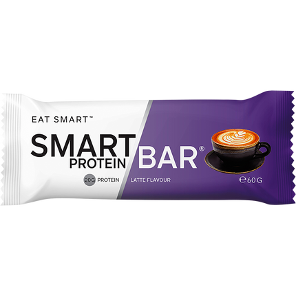 Smart Protein Bar packaging with a latte flavor illustration on a white background