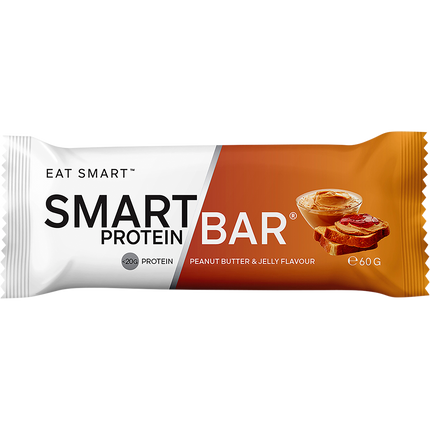 Smart Protein Bar packaging with peanut butter and jelly flavor on a white background