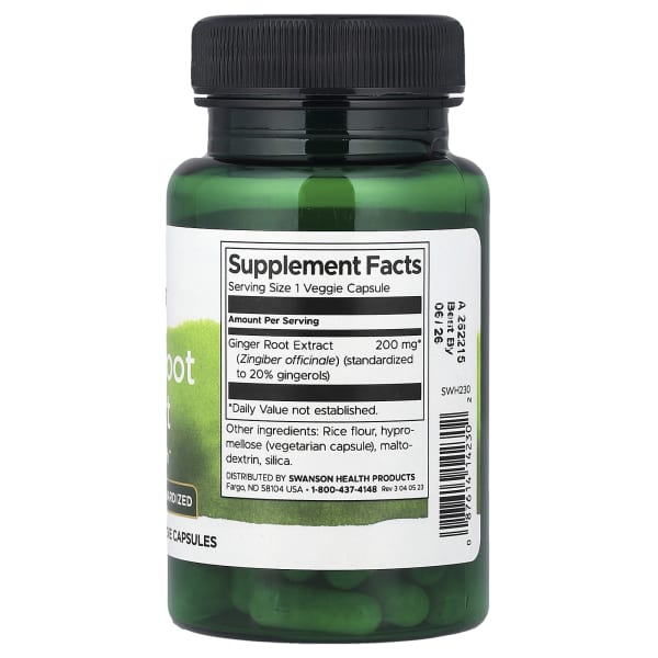 Swanson Ginger Root Extract, Standardized, 60 Veggie Capsules (200 mg per Capsule)