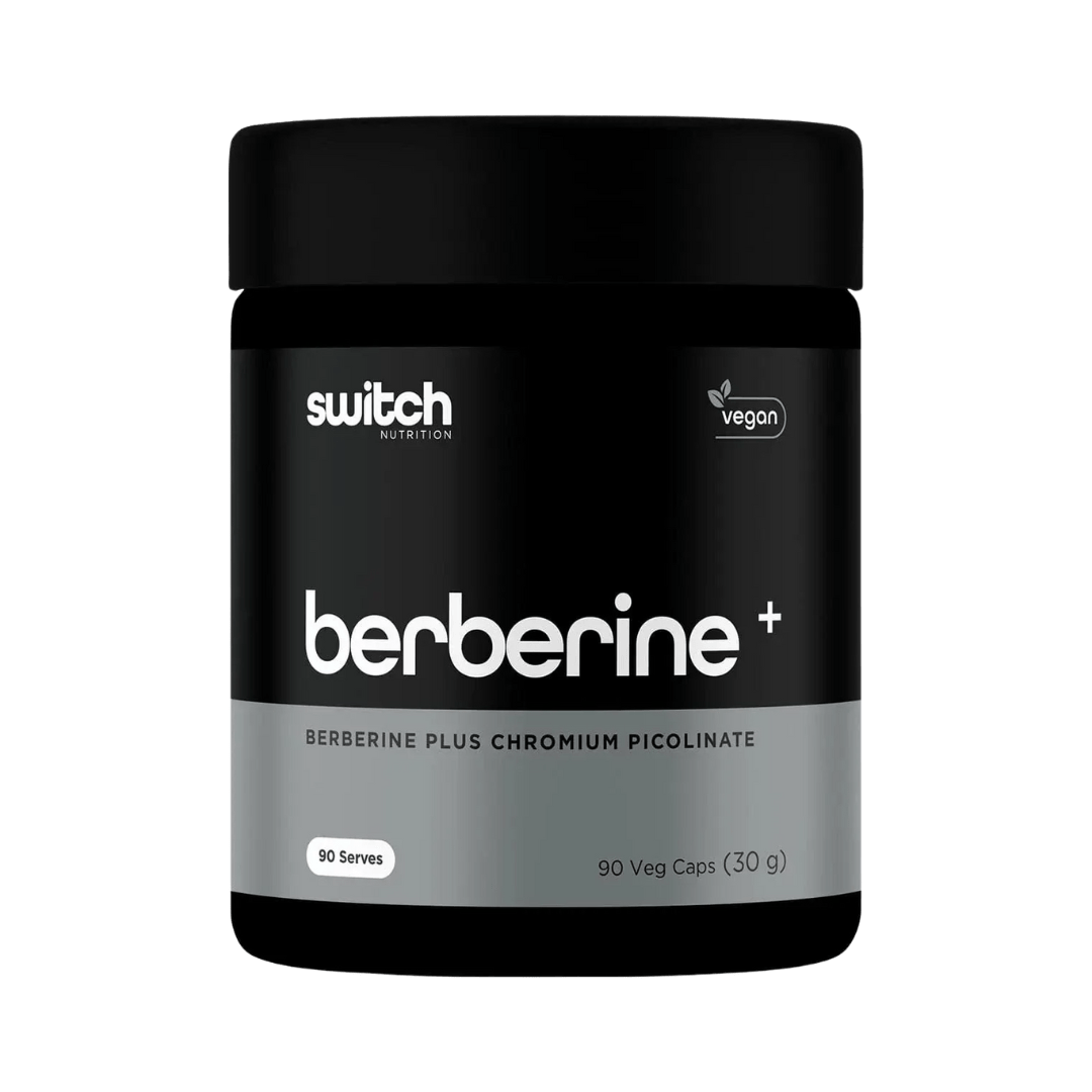 Black container of switch Nutrition berberine supplement on a transparent background