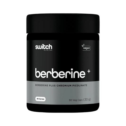 Black container of switch Nutrition berberine supplement on a transparent background