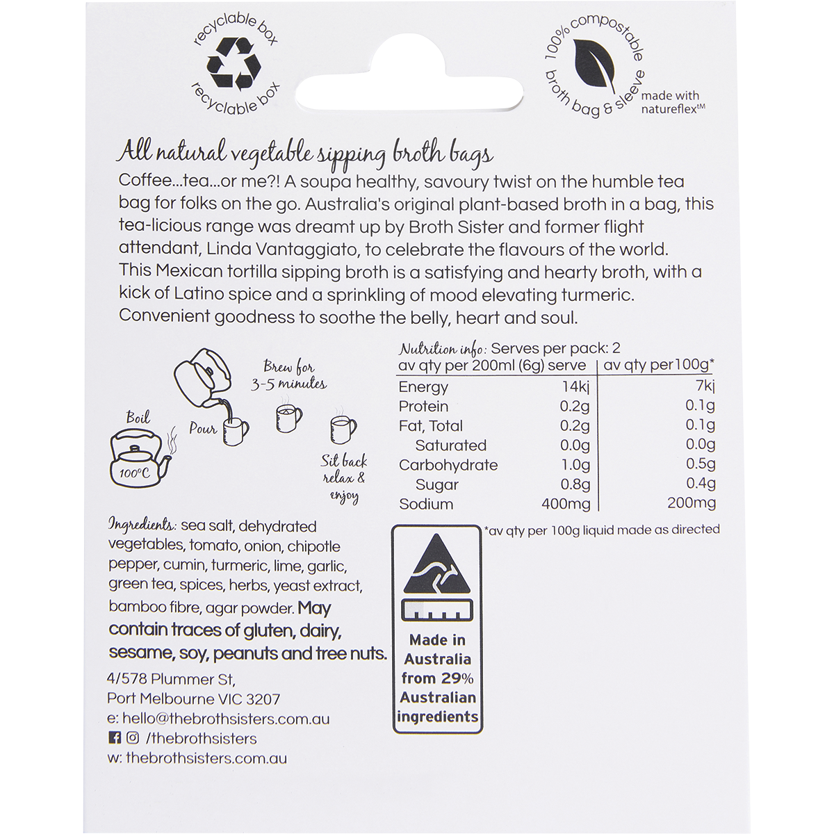 Vegetable Sipping Broth Bags Mexican Tortilla