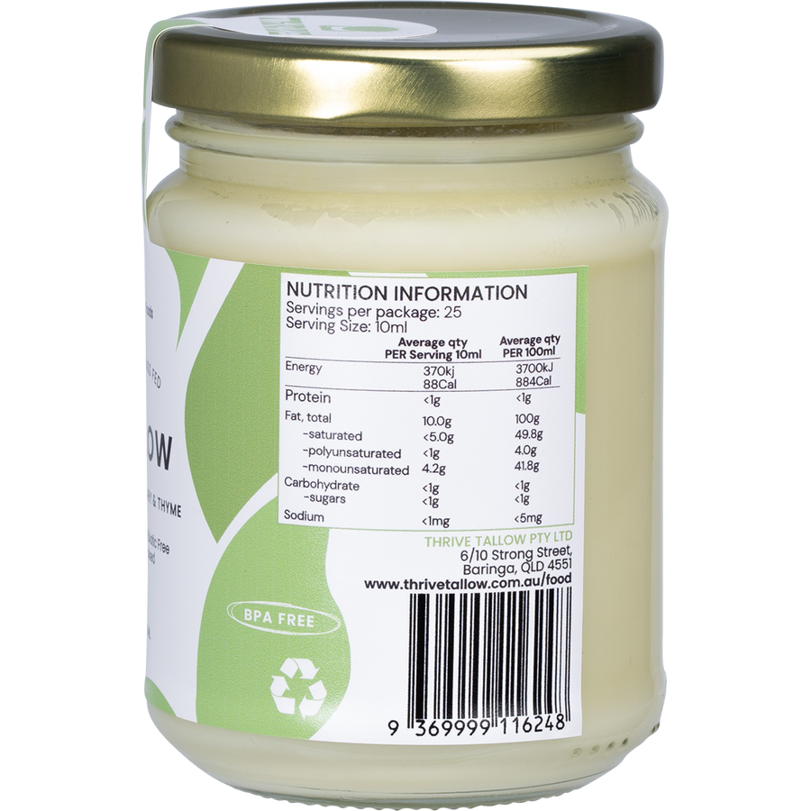 100% Grass Fed Tallow Garlic, Rosemary & Thyme