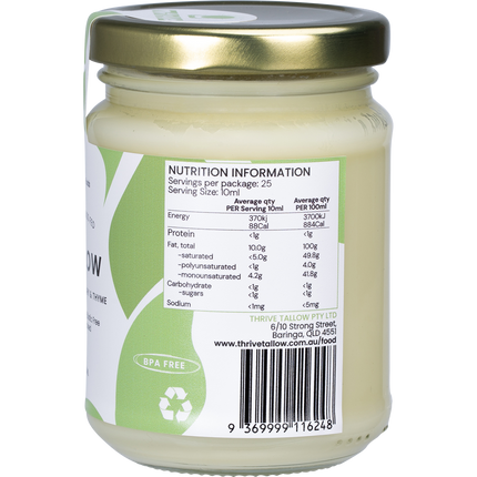 100% Grass Fed Tallow Garlic, Rosemary & Thyme