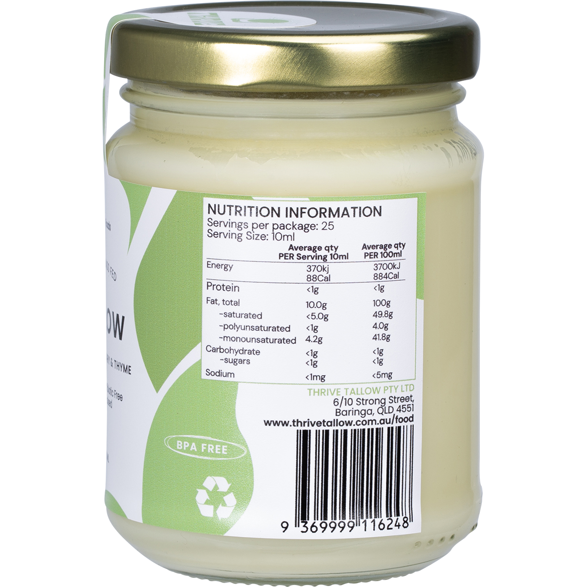 100% Grass Fed Tallow Garlic, Rosemary & Thyme