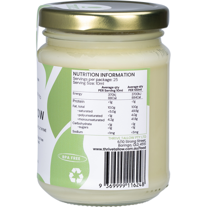 100% Grass Fed Tallow Garlic, Rosemary & Thyme