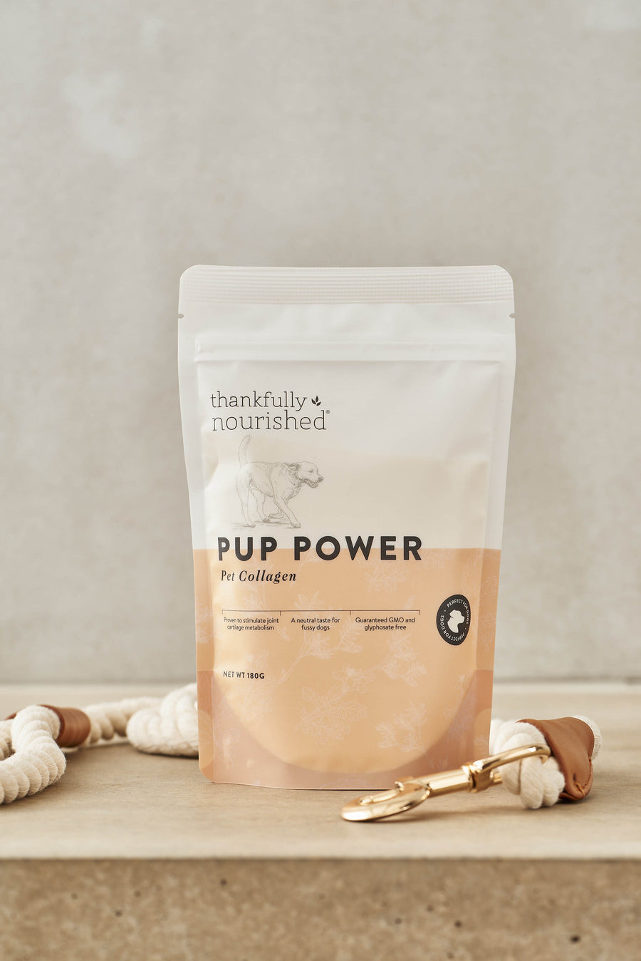Thankfully Nourished Pup Power Collagen 180g supplement for canine joint and skin health