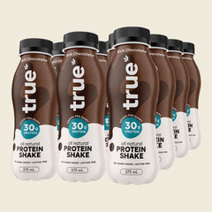 True Protein All Natural Rich Chocolate Shake 12 x 375ml carton with bottle