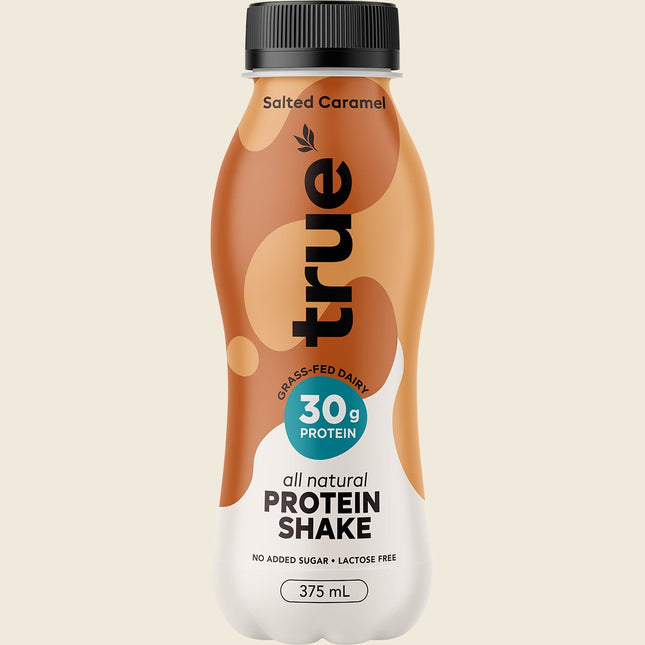 True Protein All Natural Protein Shake Salted Caramel 375ml bottle showing 30g protein