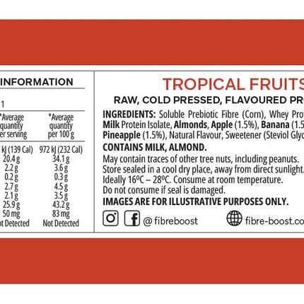 Nutrition label and ingredient list on a red background
