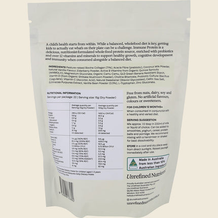 Unrefined Nutrients Kid's Immune Protein Vanilla Vanguard 330g