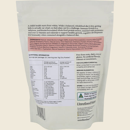 Unrefined Nutrients Kid's Immune Protein Strawberry Fort 330g