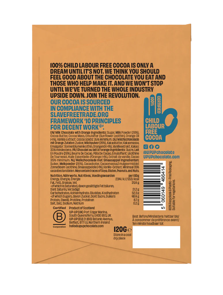 UP-UP Chocolate Sweet Orange Milk Chocolate Bar -130g