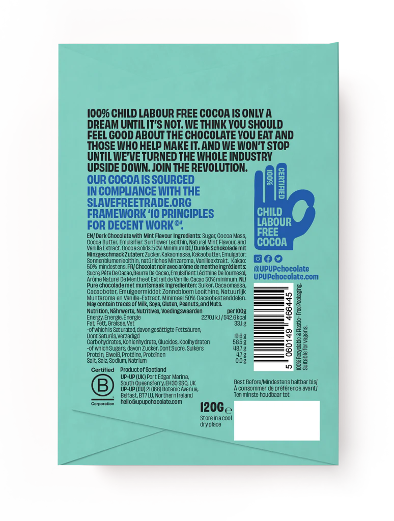 UP-UP Chocolate Wild Mint Dark Chocolate Bar – 130g