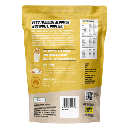 Unflavoured Paleo Egg White Protein from Protein Supplies Australia, ideal for mixing into foods and drinks to support fitness, protein intake, and active lifestyles.
