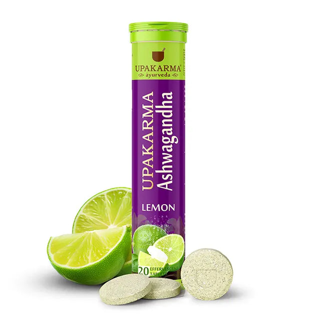 Upakarma Ashwagandha Effervescent in refreshing lemon flavour