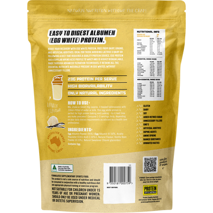 Vanilla-flavored Paleo Egg White Protein from Protein Supplies Australia, perfect for shakes, smoothies, and supporting active lifestyles.